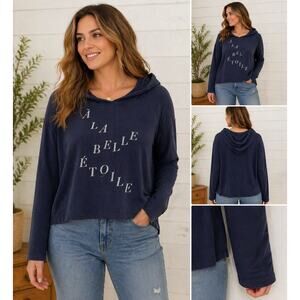 Anthropologie Navy Cropped Hoodie French Graphic “A La Belle Etoile” S